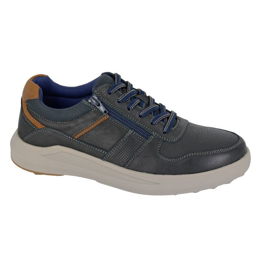 Navy - Front - Route 21 Mens Original Denim Leather Zip Trainers