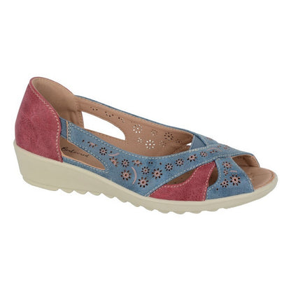 Blue-Red - Front - Boulevard Womens-Ladies Peep Toe Casual Shoes