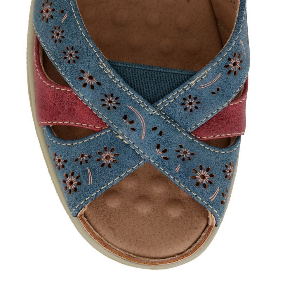 Blue-Red - Side - Boulevard Womens-Ladies Peep Toe Casual Shoes
