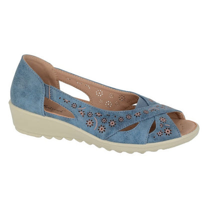 Blue - Front - Boulevard Womens-Ladies Peep Toe Casual Shoes