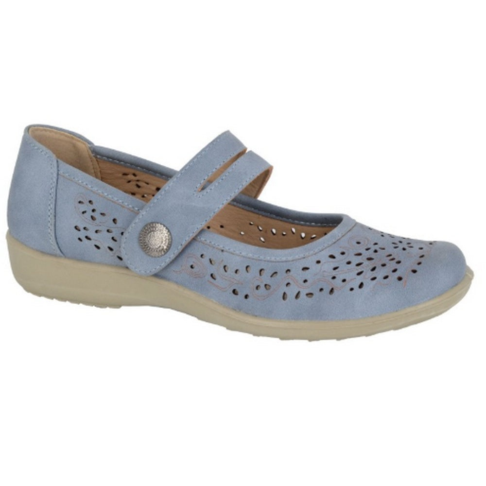 Blue - Front - Boulevard Womens-Ladies Leather Mary Janes