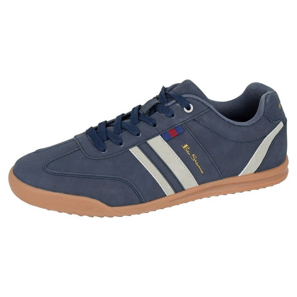 Navy-Grey - Side - Ben Sherman Mens Feedback Faux Nubuck Trainers