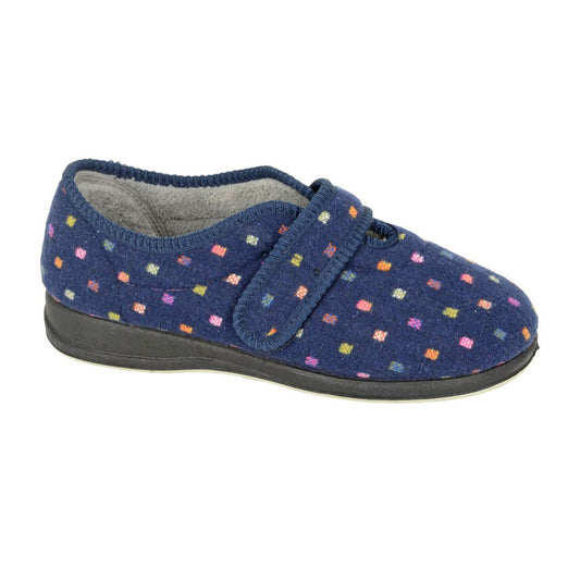 Navy - Front - Sleepers Womens-Ladies Mary V Throat Touch Fastening Slippers