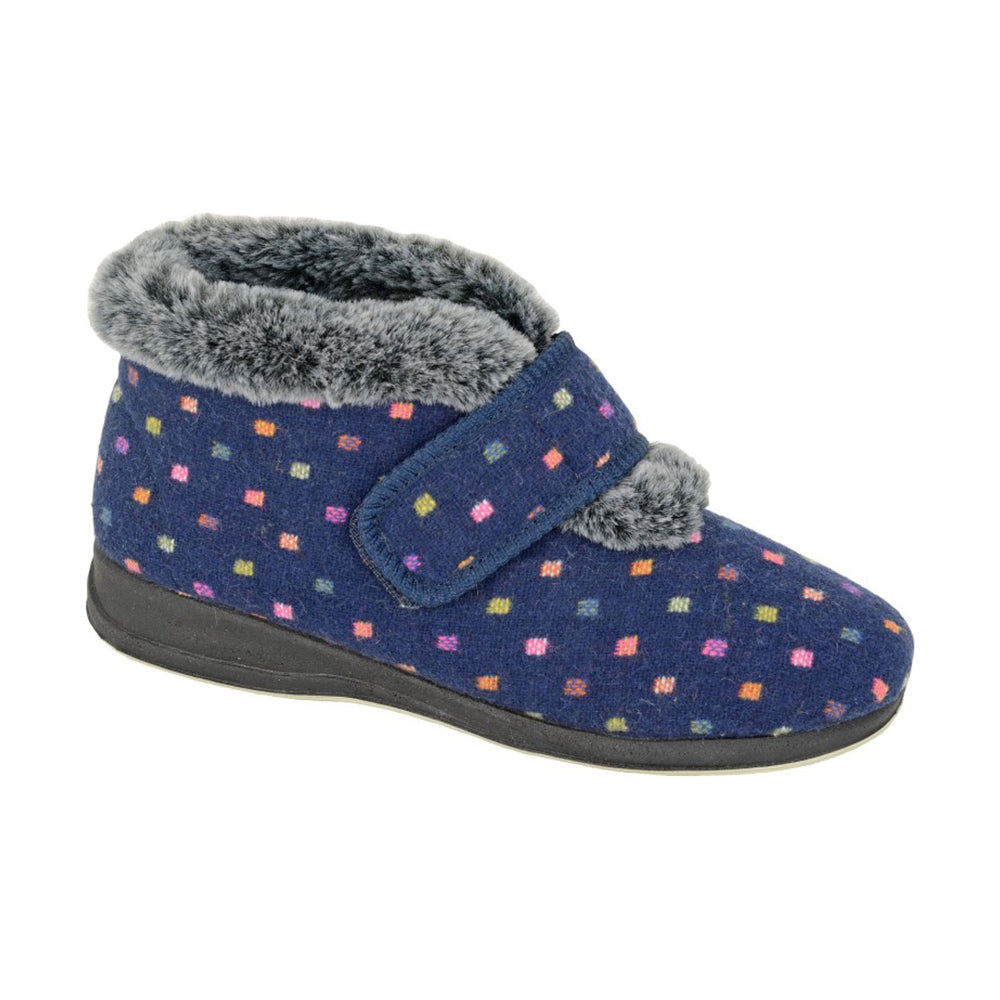 Navy - Front - Sleepers Womens-Ladies Spotted V Throat Touch Fastening Slippers
