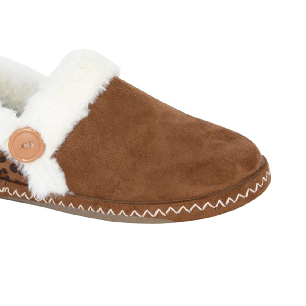 Dark Tan - Side - Sleepers Womens-Ladies Rachel Mule Slippers
