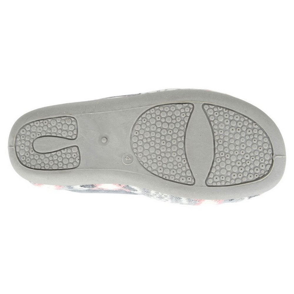 Grey - Back - Sleepers Womens-Ladies Janine Knitted Slippers