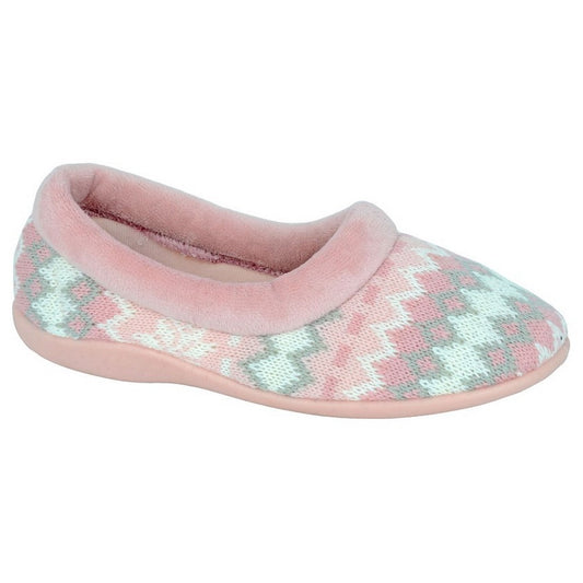 Pink - Front - Sleepers Womens-Ladies Janine Knitted Slippers