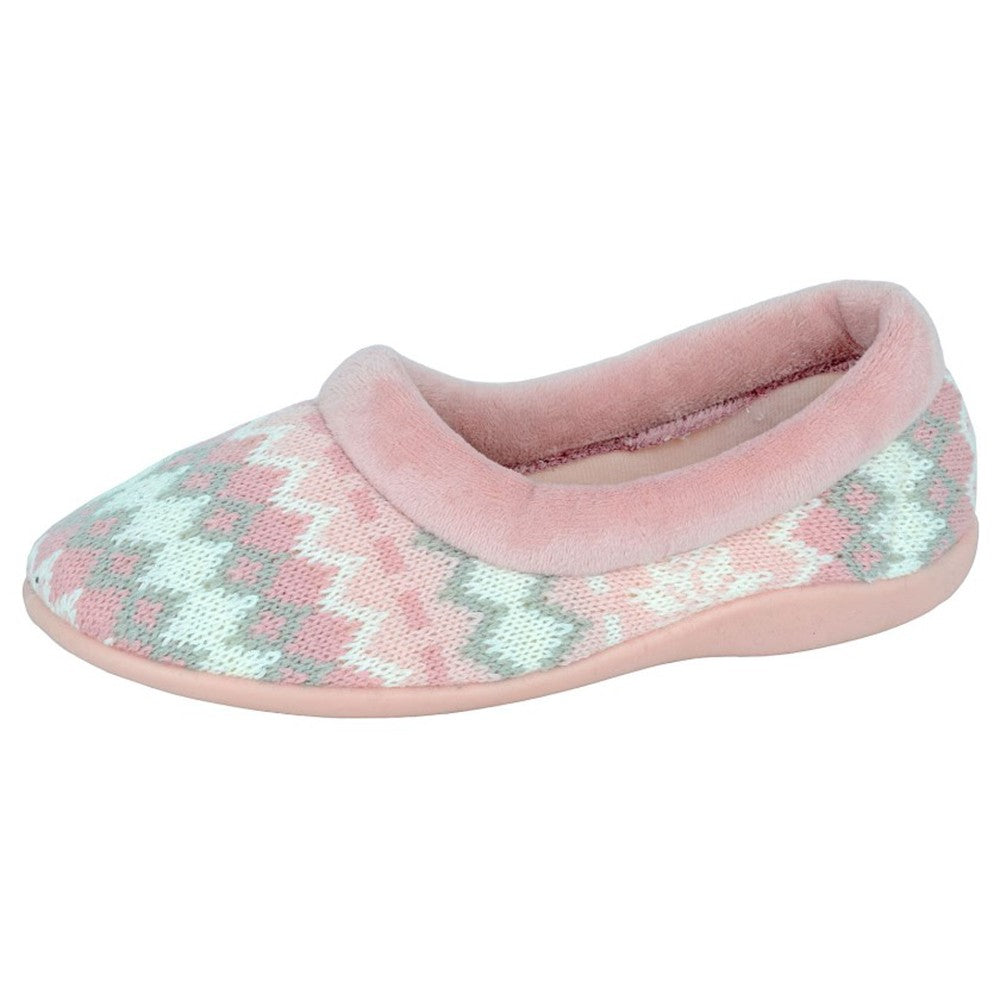 Pink - Back - Sleepers Womens-Ladies Janine Knitted Slippers