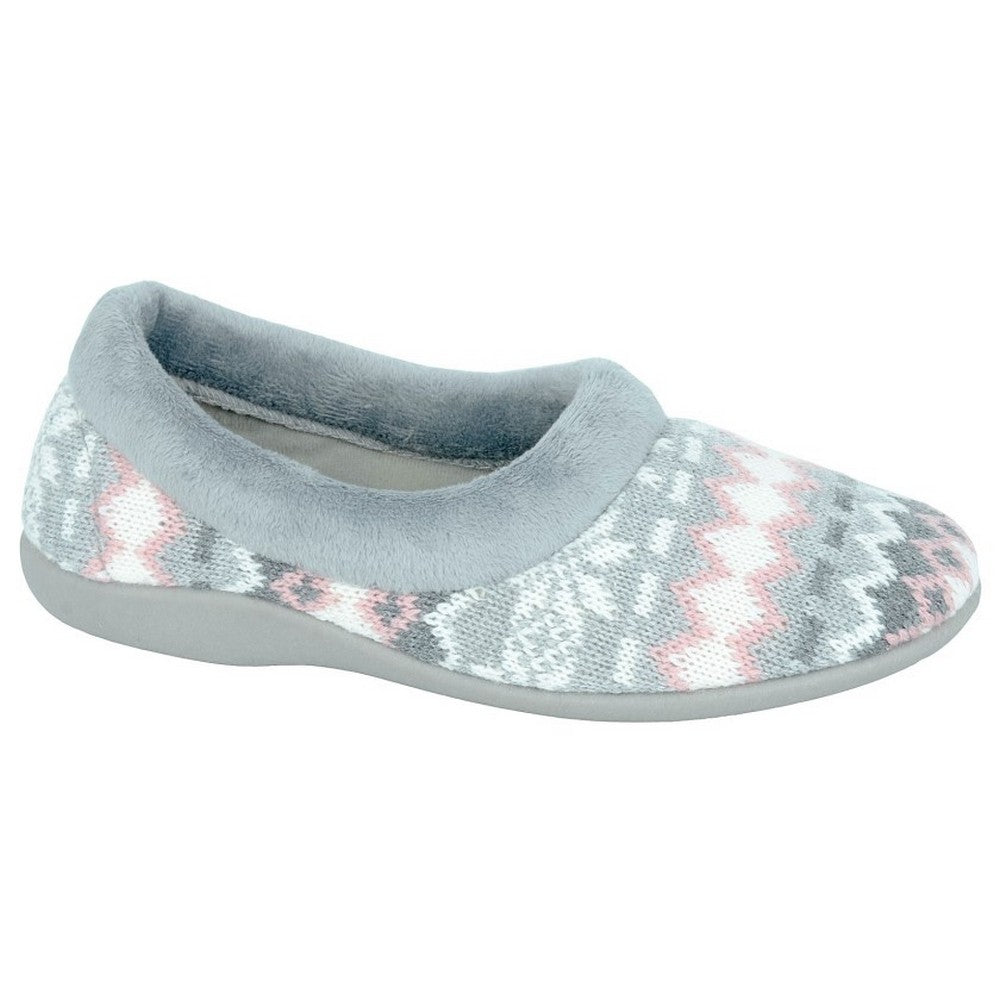 Grey - Front - Sleepers Womens-Ladies Janine Knitted Slippers