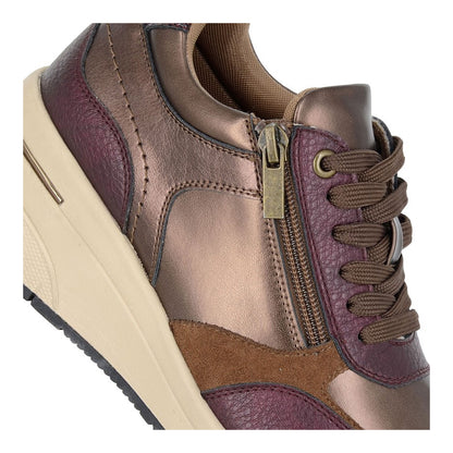 Burgundy-Bronze - Side - Cipriata Womens-Ladies Fenela Snakeskin Metallic Trainers