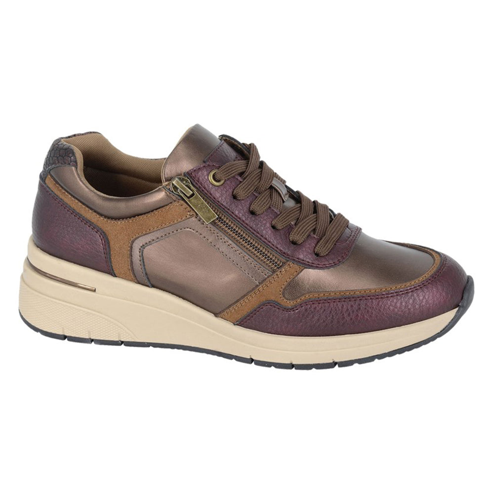 Burgundy-Bronze - Front - Cipriata Womens-Ladies Fenela Snakeskin Metallic Trainers