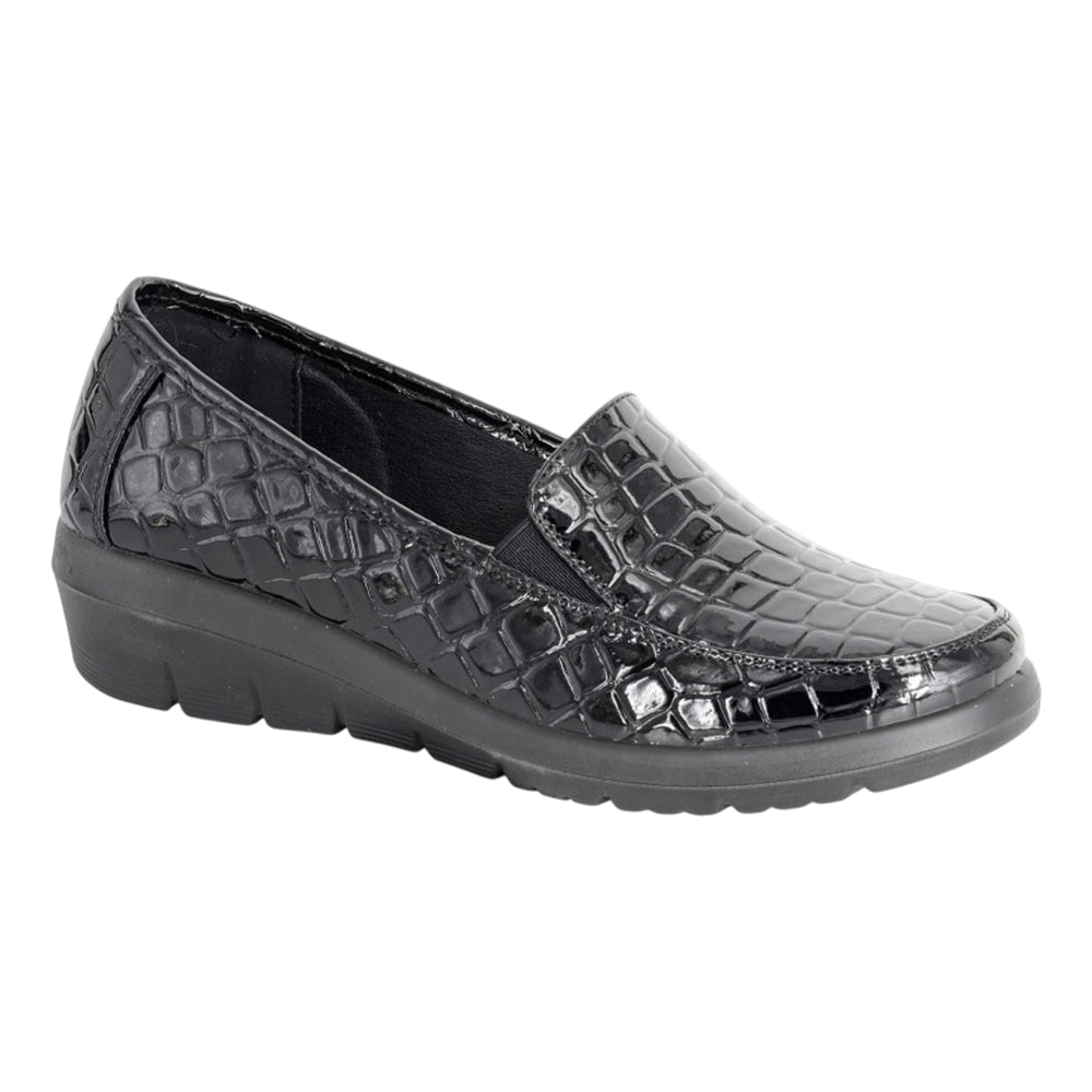 Black - Front - Boulevard Womens-Ladies Croc Wedge