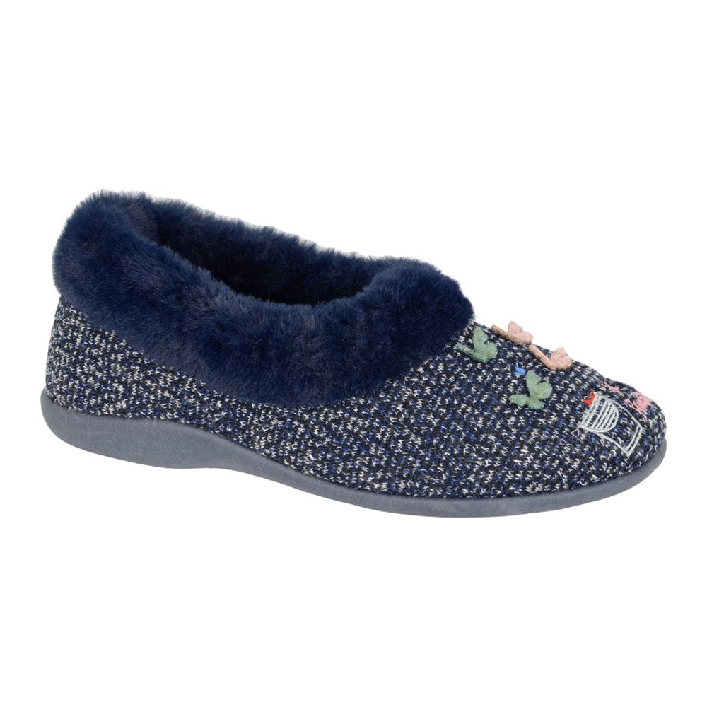 Navy - Front - Sleepers Womens-Ladies Tessa Butterflies Slippers