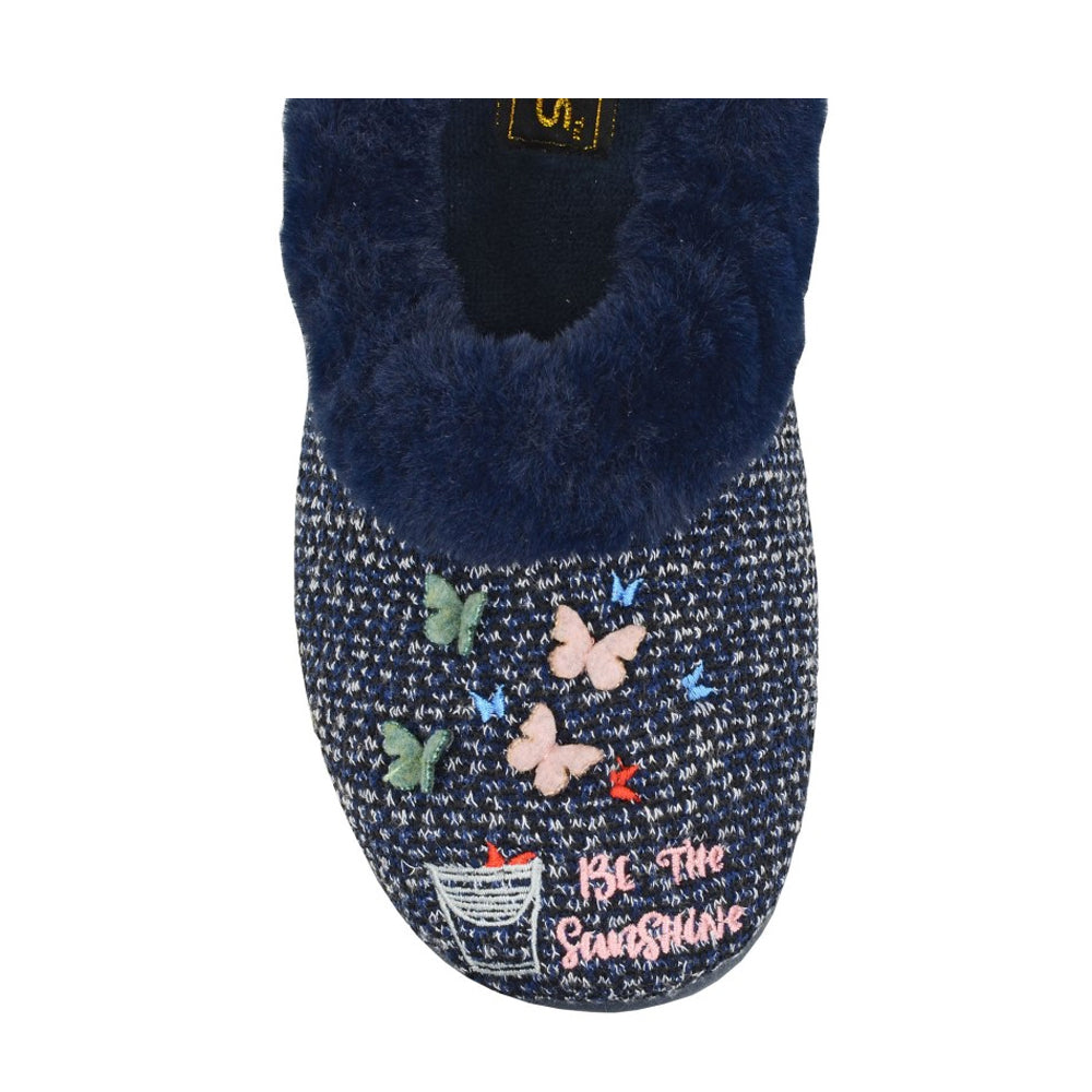 Navy - Back - Sleepers Womens-Ladies Tessa Butterflies Slippers