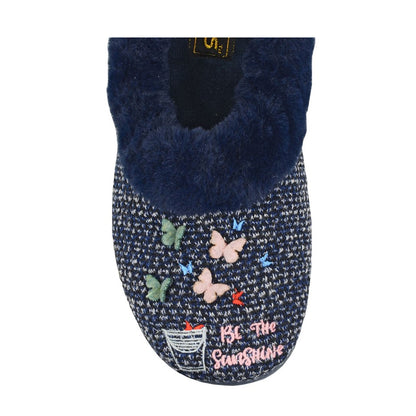Navy - Back - Sleepers Womens-Ladies Tessa Butterflies Slippers