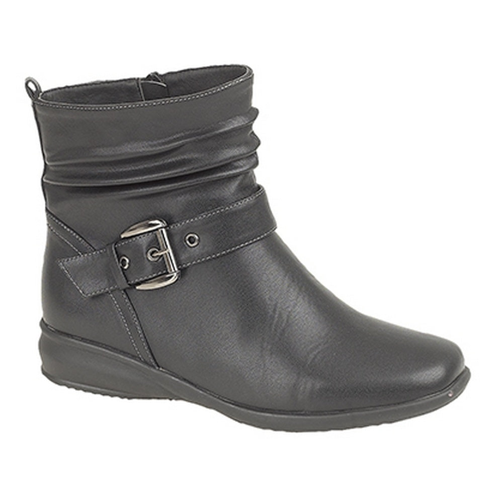 Black - Front - Boulevard Womens-Ladies Ruched Inside Zip-Buckle Ankle Boots