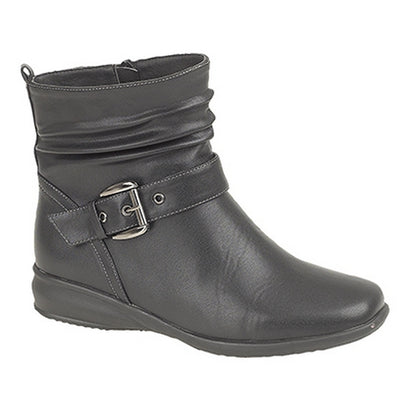 Black - Front - Boulevard Womens-Ladies Ruched Inside Zip-Buckle Ankle Boots