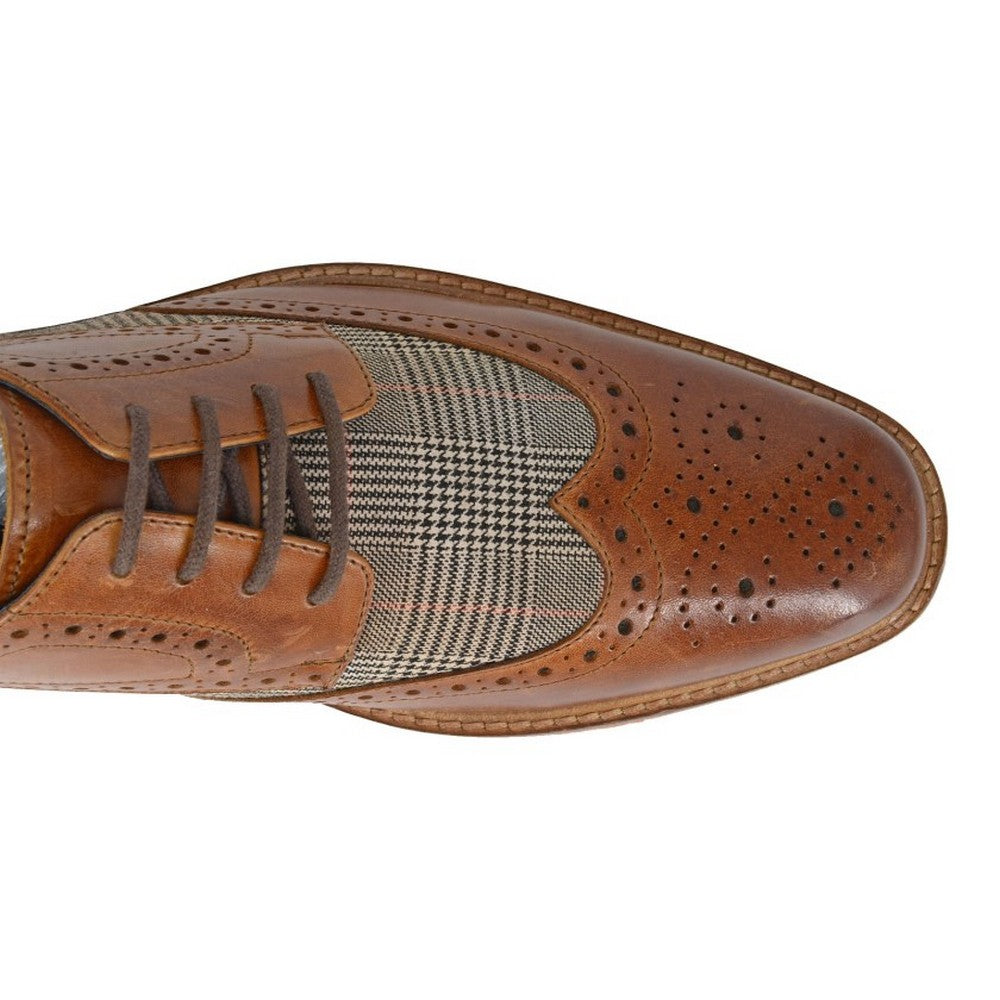 Tan - Side - Roamers Mens Glencheck Leather Brogues