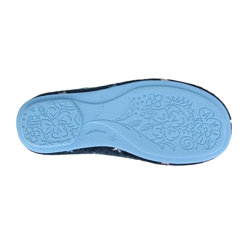 Blue - Back - Sleepers Womens-Ladies Eloise Flower Mule Slippers
