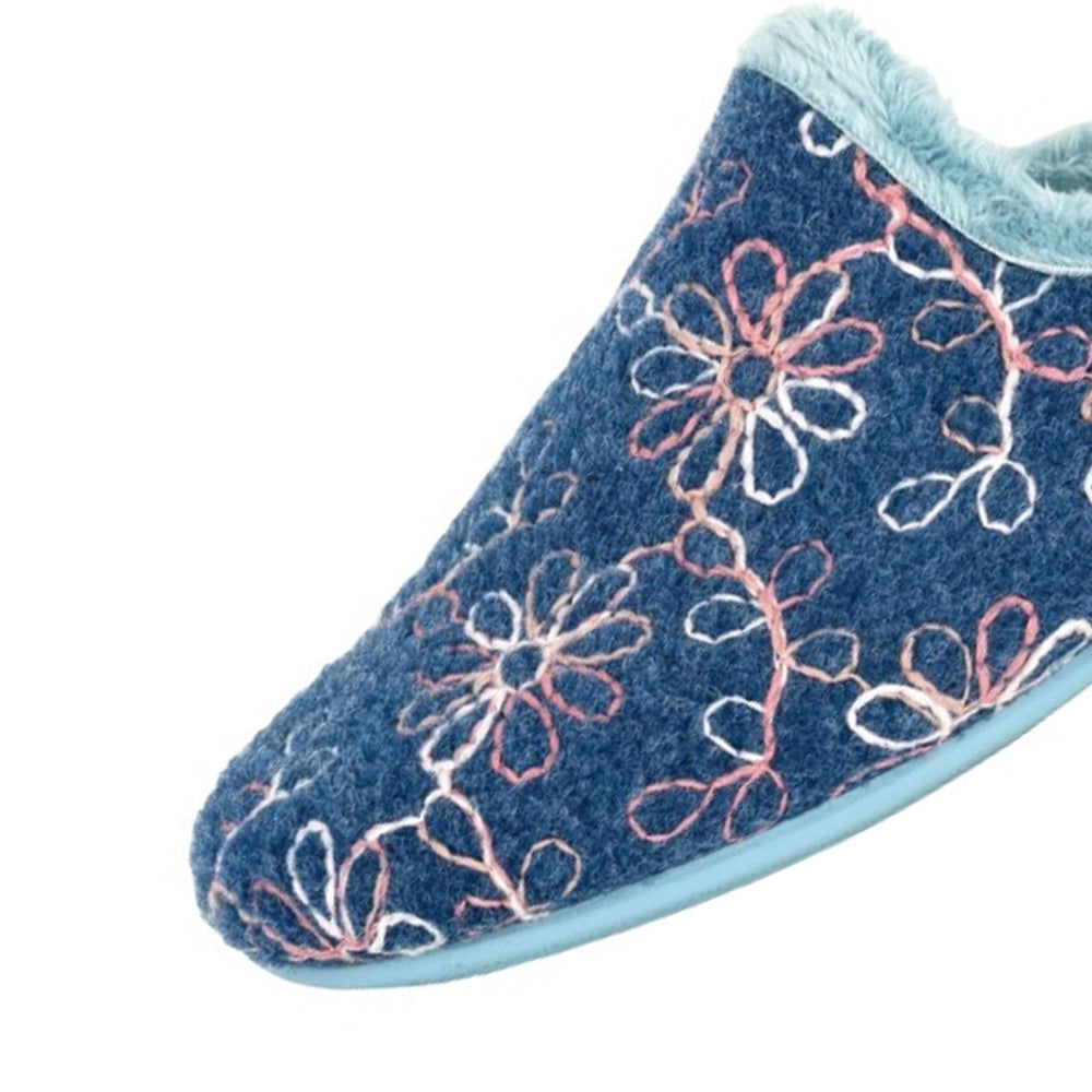 Blue - Side - Sleepers Womens-Ladies Eloise Flower Mule Slippers