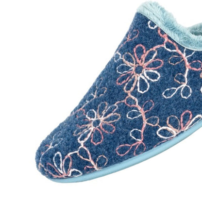 Blue - Side - Sleepers Womens-Ladies Eloise Flower Mule Slippers