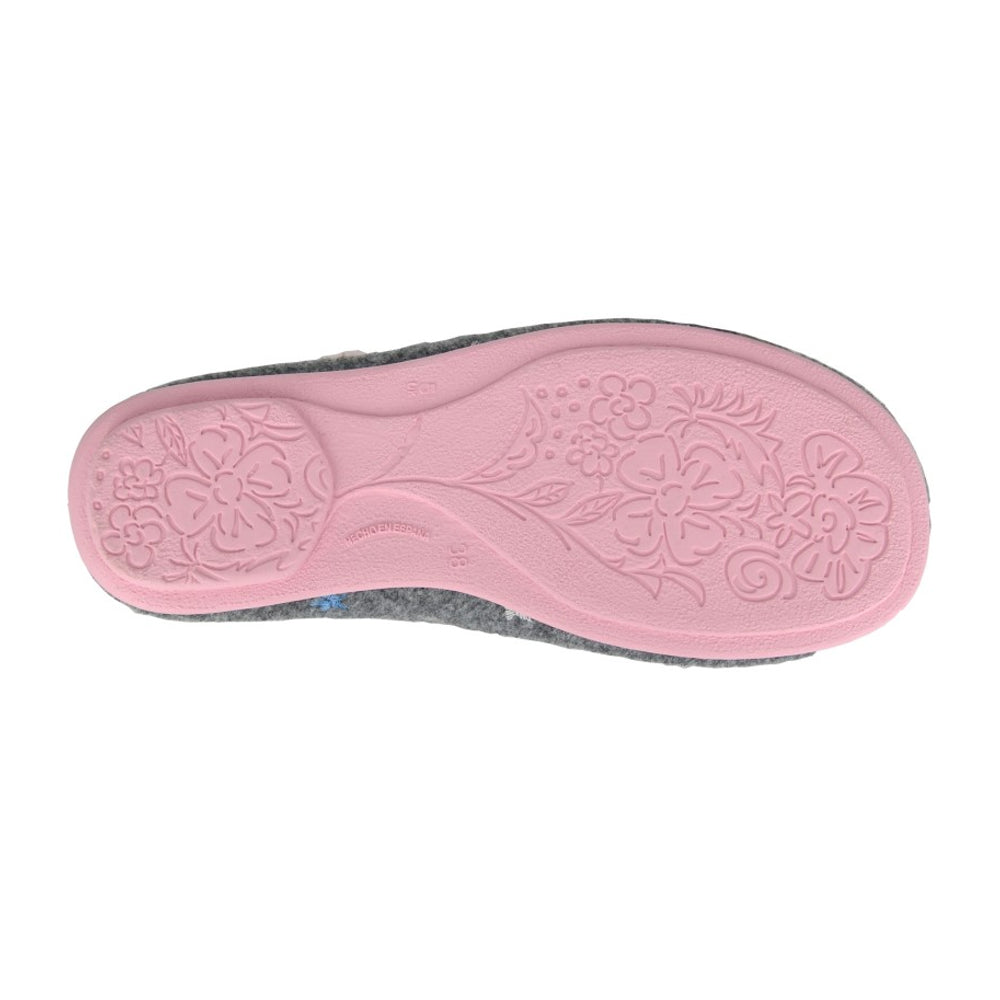 Grey - Back - Sleepers Womens-Ladies Eloise Flower Mule Slippers