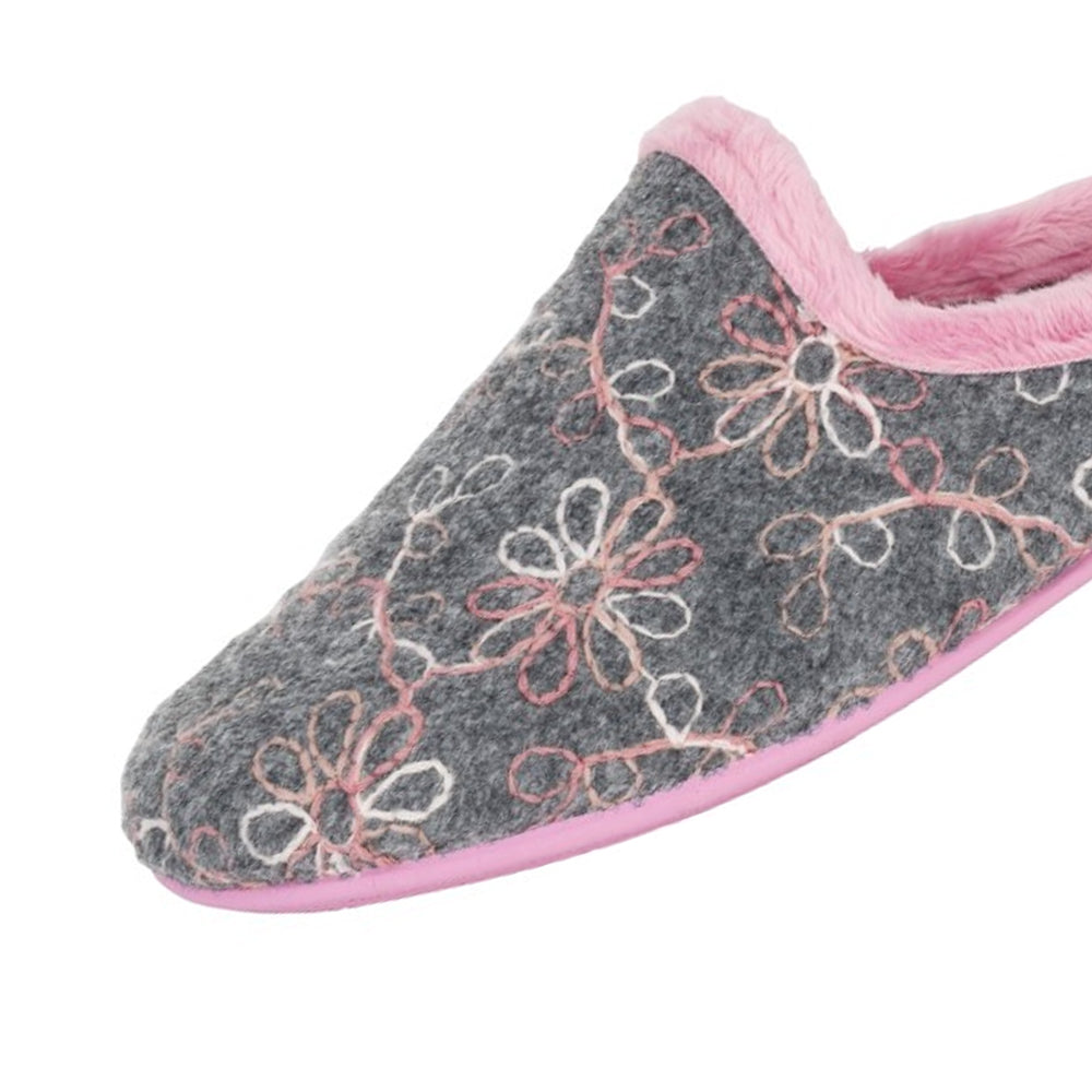 Grey - Side - Sleepers Womens-Ladies Eloise Flower Mule Slippers