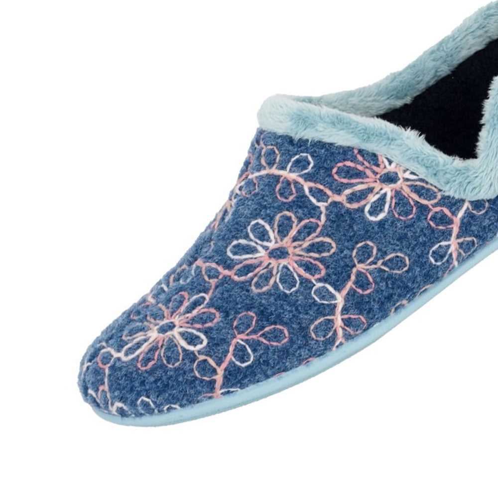 Blue - Side - Sleepers Womens-Ladies Sara Flower Slippers
