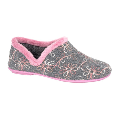 Grey - Front - Sleepers Womens-Ladies Sara Flower Slippers