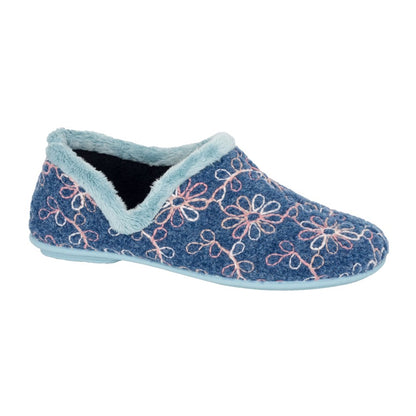 Blue - Front - Sleepers Womens-Ladies Sara Flower Slippers
