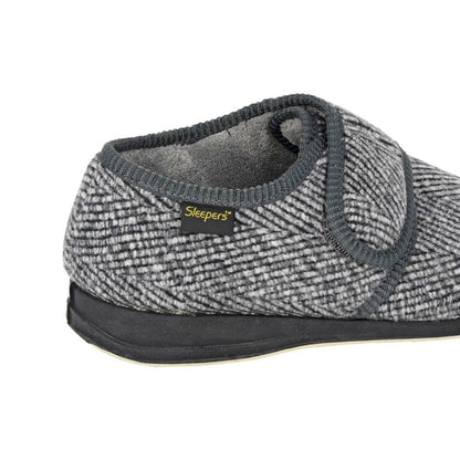 Grey - Side - Sleepers Mens William Checked Touch Fastening Slippers