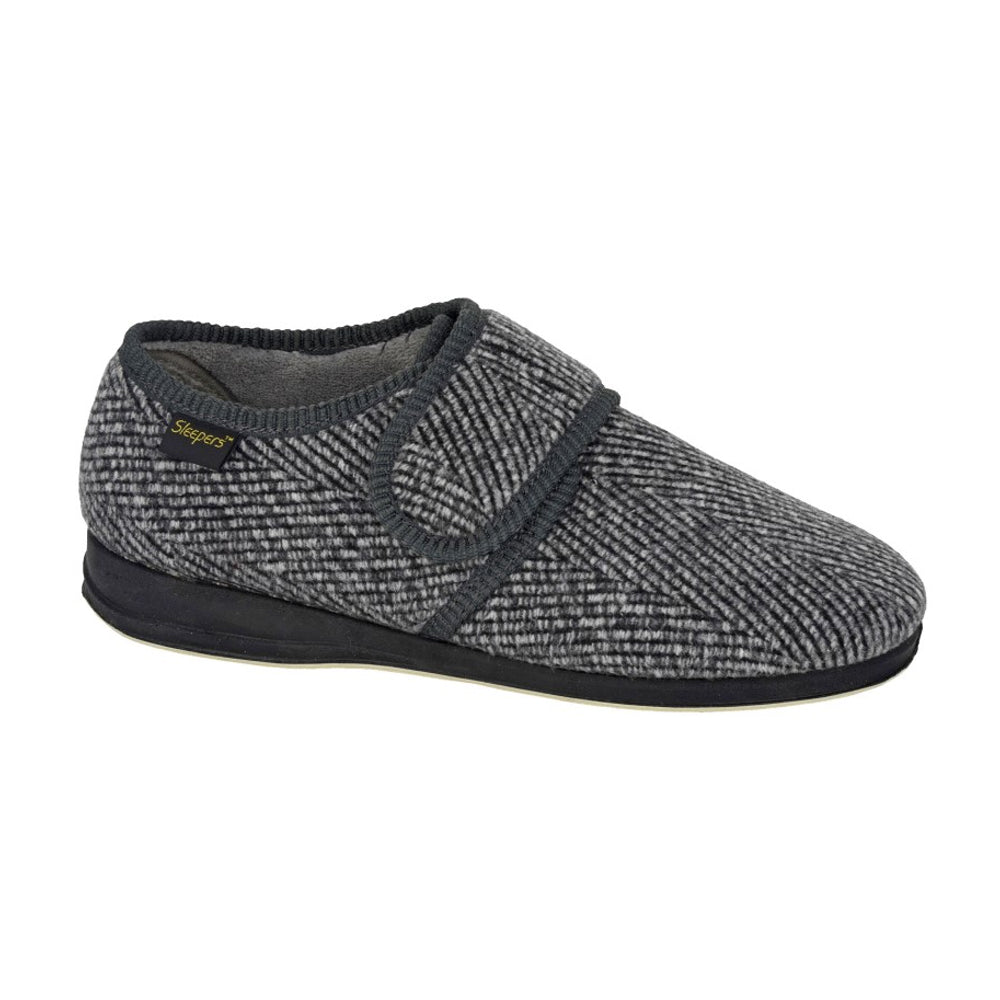Grey - Front - Sleepers Mens William Checked Touch Fastening Slippers