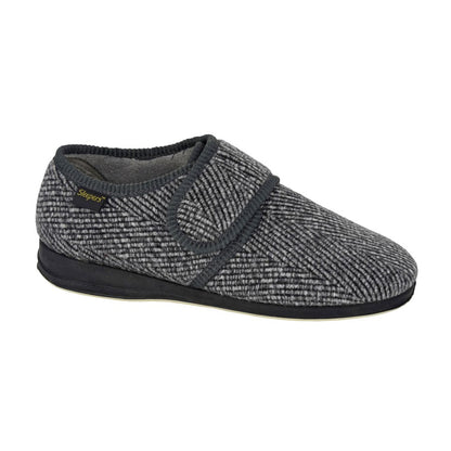 Grey - Front - Sleepers Mens William Checked Touch Fastening Slippers