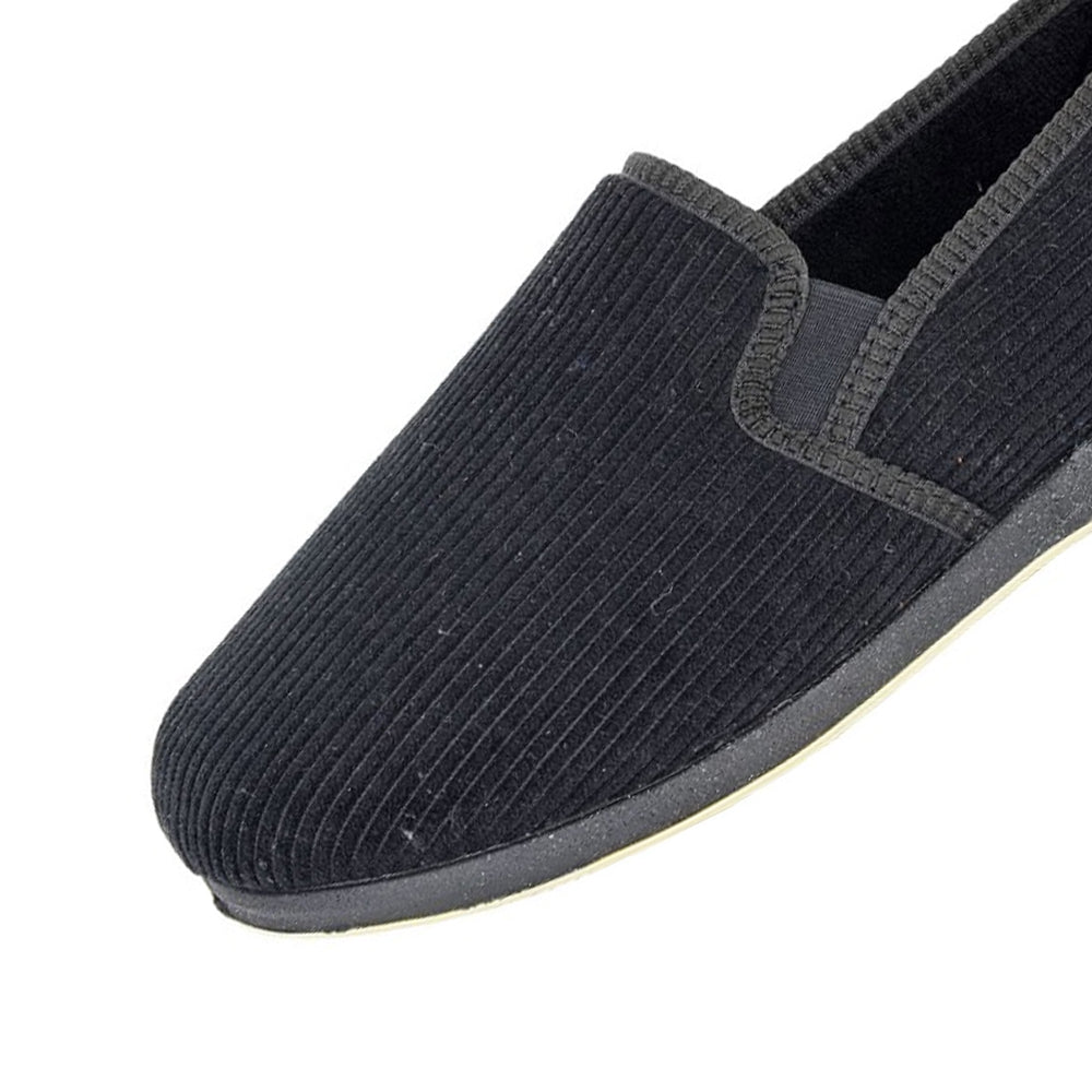 Black - Side - Sleepers Mens Phil Cord Twin Gusset Slippers
