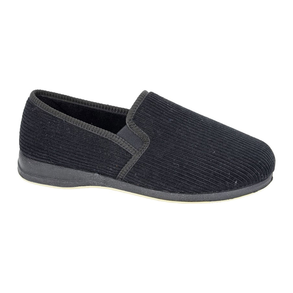 Black - Front - Sleepers Mens Phil Cord Twin Gusset Slippers