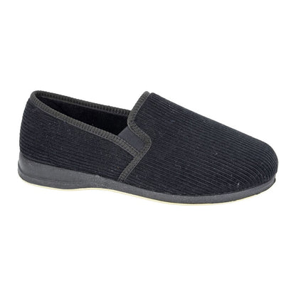 Black - Front - Sleepers Mens Phil Cord Twin Gusset Slippers