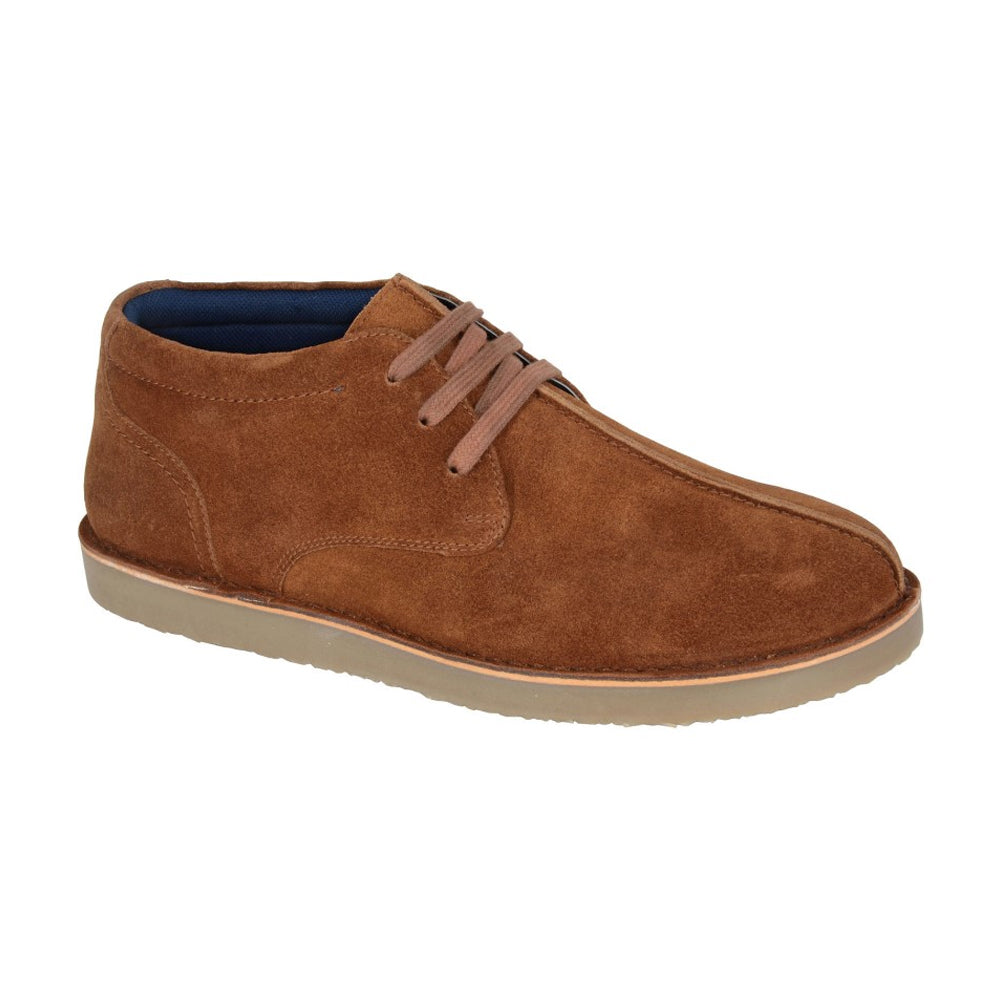 Tan - Front - Roamers Mens Eyelets Suede Desert Boots