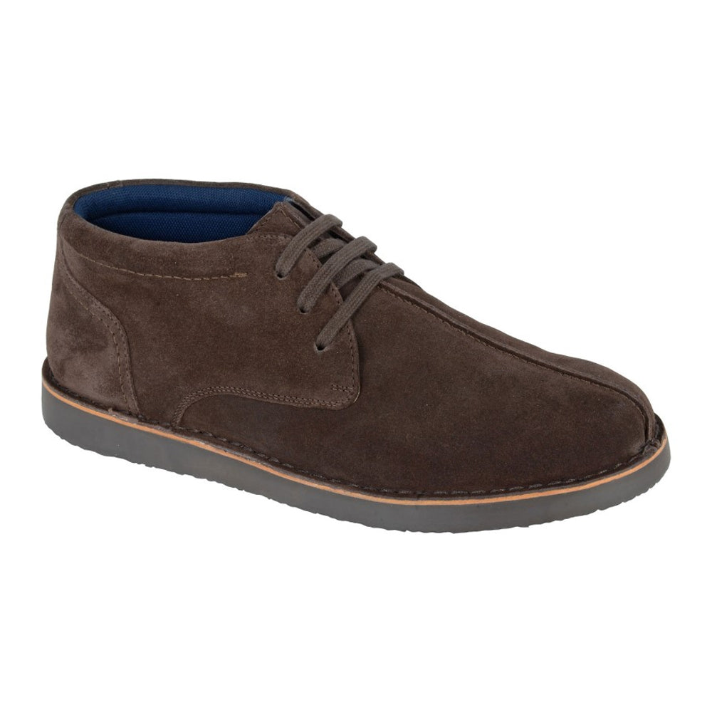 Dark Brown - Front - Roamers Mens Eyelets Suede Desert Boots