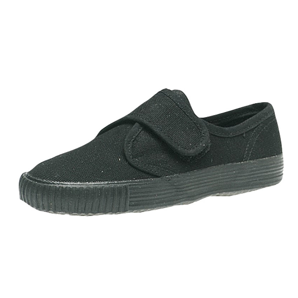 Black - Back - Dek Childrens-Kids Canvas Touch Fastening Plimsolls
