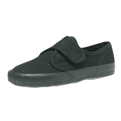 Black - Back - Dek Childrens-Kids Canvas Touch Fastening Plimsolls