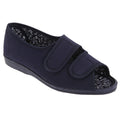 Navy Blue - Front - San Diego Womens-Ladies Wide Fit Cotton Twin Touch Fastening Peep Toe Casual Shoes