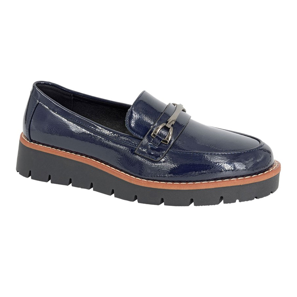 Navy - Back - Cipriata Womens-Ladies Miranda Saddle Trim Court Shoes