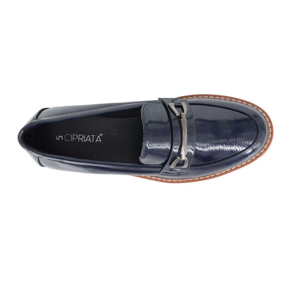Navy - Side - Cipriata Womens-Ladies Miranda Saddle Trim Court Shoes