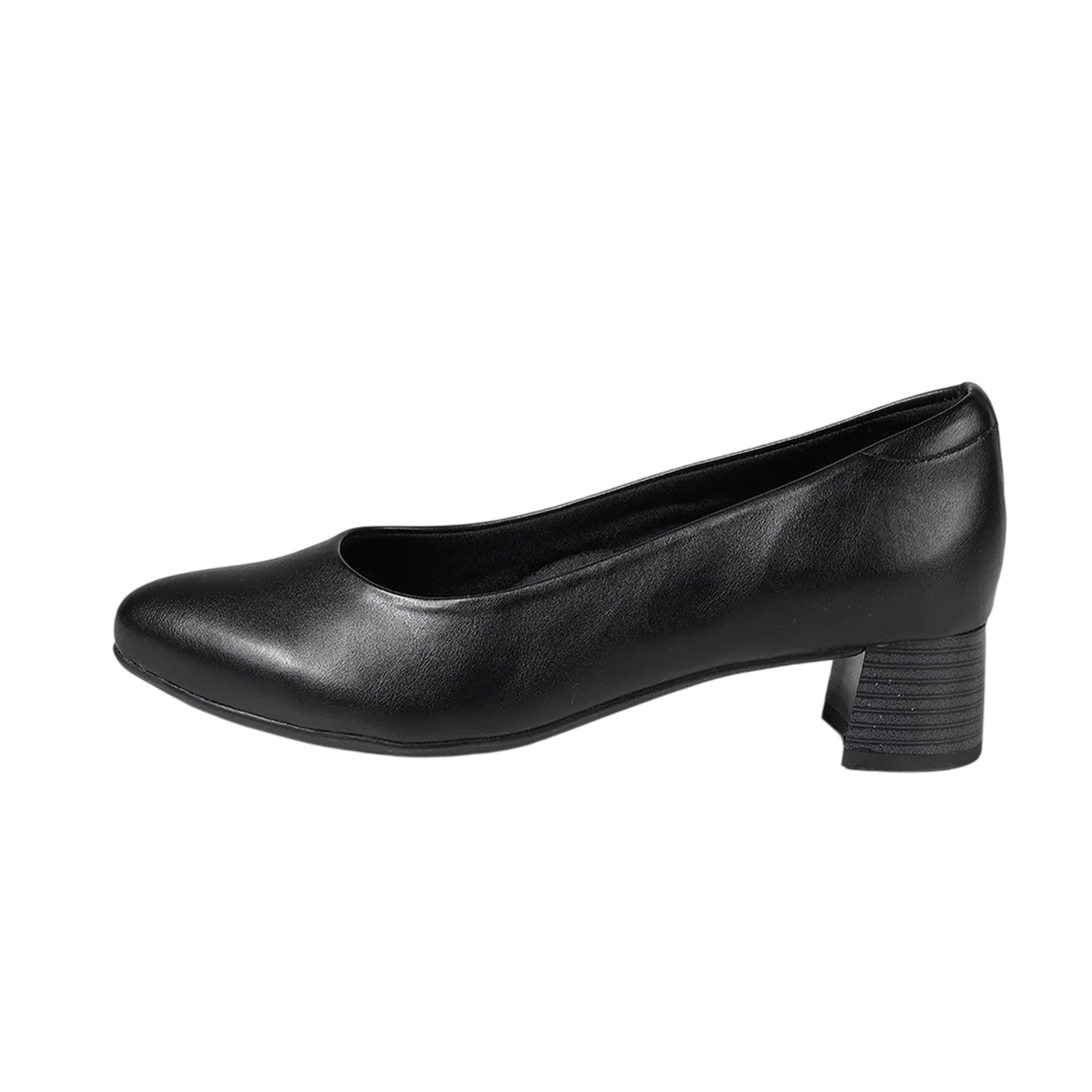 Black - Back - Mod Comfys Womens-Ladies Plain Leather Court Shoes