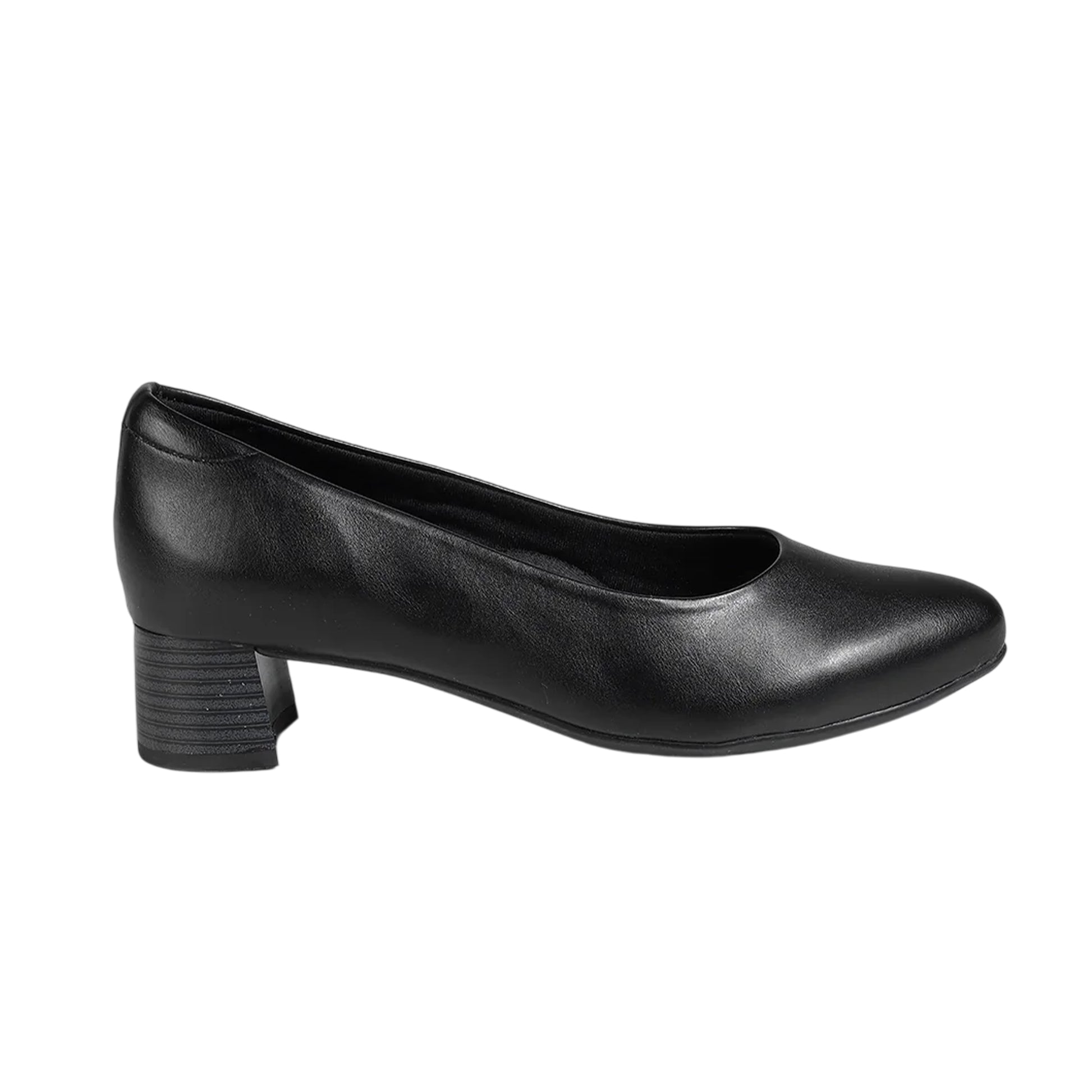 Black - Side - Mod Comfys Womens-Ladies Plain Leather Court Shoes