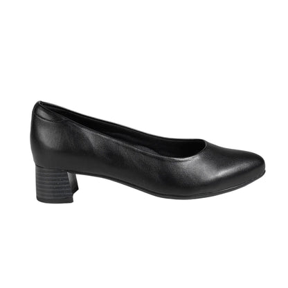 Black - Side - Mod Comfys Womens-Ladies Plain Leather Court Shoes