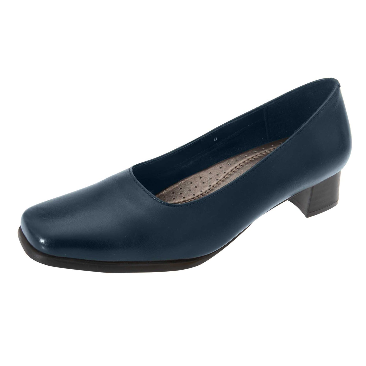 Navy - Back - Mod Comfys Womens-Ladies Plain Leather Court Shoes