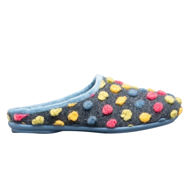 Blue-Multi - Back - Sleepers Womens-Ladies Amy Spotted Knit Mule Slippers