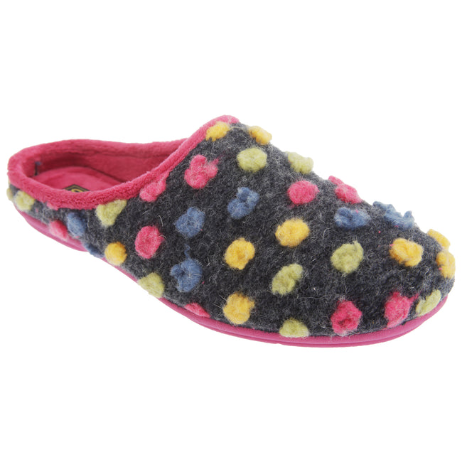 Fuchsia-Multi - Front - Sleepers Womens-Ladies Amy Spotted Knit Mule Slippers