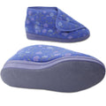 Blue - Side - Comfylux Womens-Ladies Andrea Floral Bootee Slippers